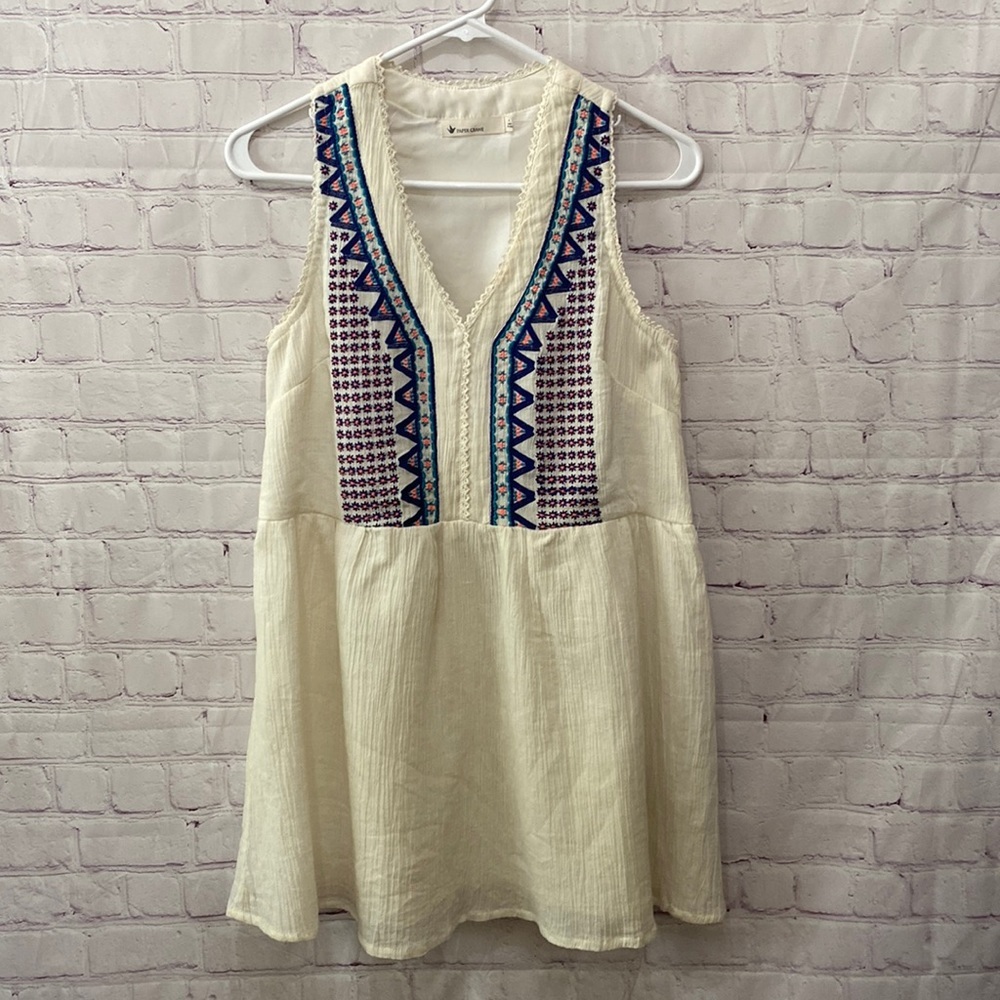 Paper Crane Boho Embroidered Sleeveless Cotton Tunic Tank Medium